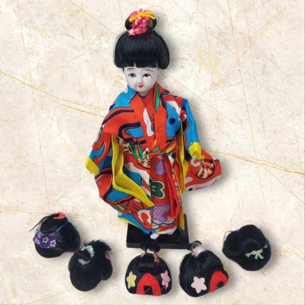 Geisha Doll Six Wigs Made in Japan Vintage 50s 60s Traditional